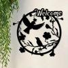 Винтажное Приветствие Птицы Дерево Металлическое Настенное Искусство Устойчивое к Ржавчине Круглая Силуэтная Форма с Цветами Домашний Декор Патио Гостиная Спальня