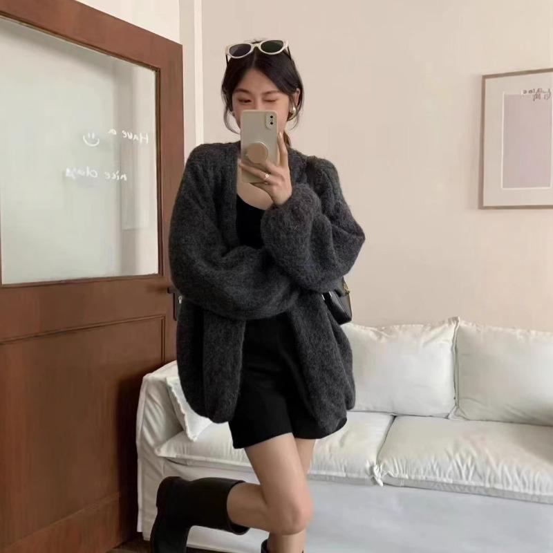 Korean Lazy Style Sweater Jacket for Women Autumn Winter Loose Alpaca Velvet Knitted Cardigan