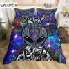 Colorful Alien Duvet Cover Fantasy Alien Skull Bedding Set Psychedelic Space Queen King Alien Gift Bedroom Decoration Men Boys