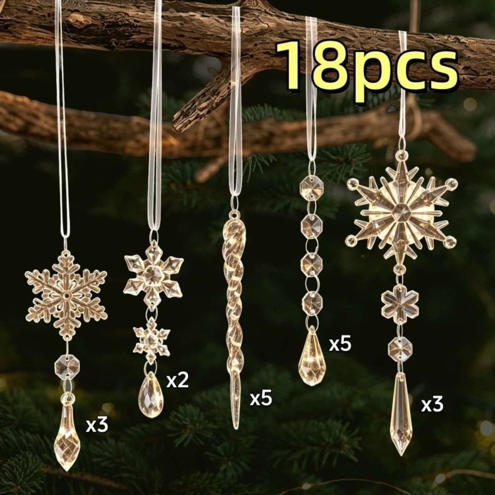 18pcs Clear Acrylic Christmas Tree Decor Teardrop Shape Shock-Resistant Christmas Hanging Suspended Decorations Sparkling
