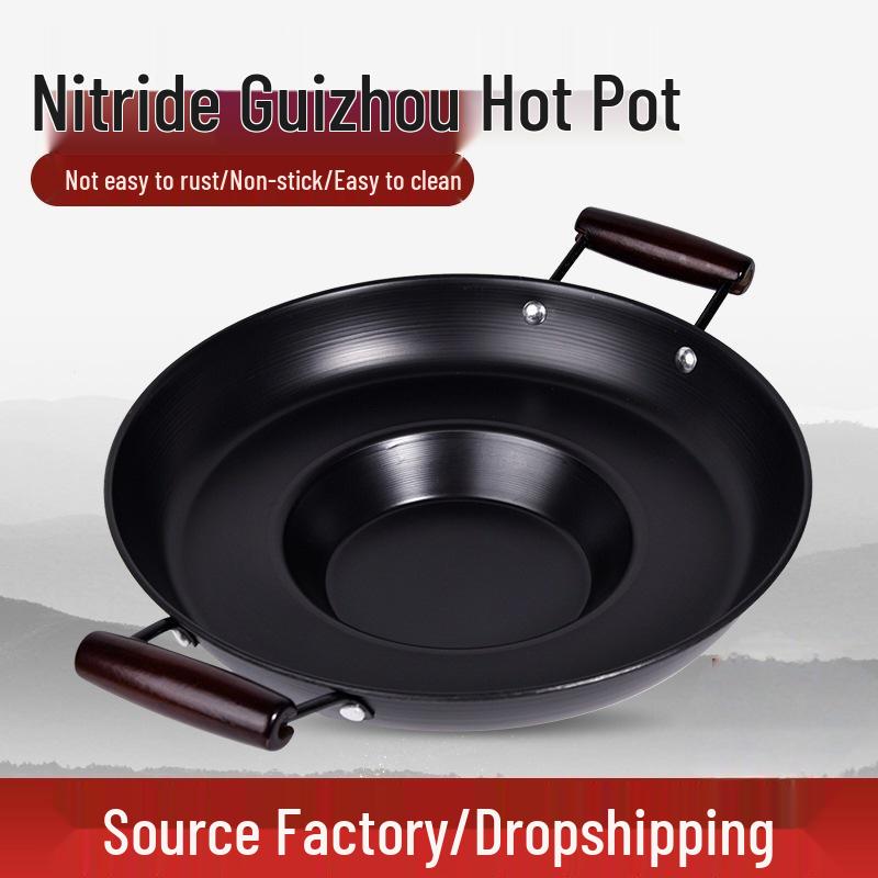 Guizhou Shabu-Grill Non-Stick Hot Pot with Flat Bottom and Concave-Convex Design for Tofu and Fried Potatoes.