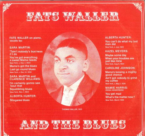 Виниловая пластинка FATS WALLER Fats Waller And The Blues RD3 БЕЗ МАРКИРОВКИ Не Япония Джаз Б/У