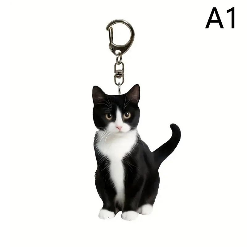 1 шт., черно-белый брелок в виде кошки, 2D акриловый кулон в виде кошки, двухсторонний дизайн, брелок в виде животного для рюкзаков и подарков
