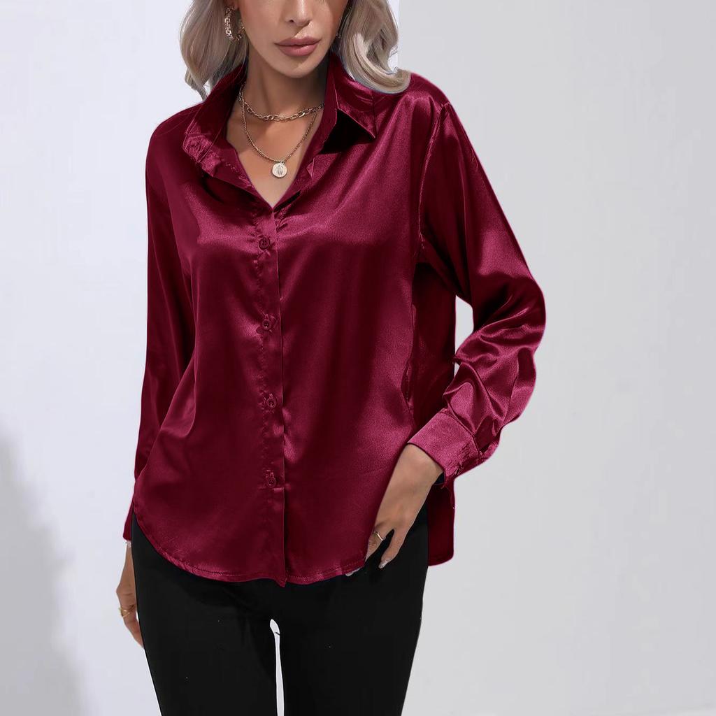 Женская простая блузка, весенний новый кардиган с V-образным вырезом, свободная рубашка с длинным рукавом и пуговицами