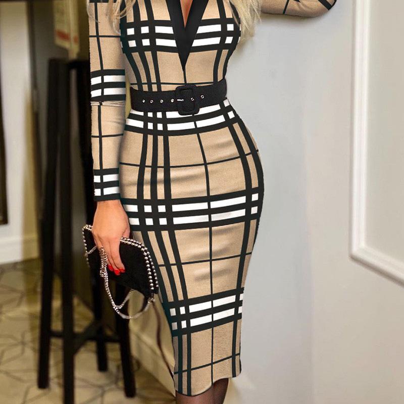 2022 весеннее новое модное женское платье с цифровой печатью, женское сексуальное платье с длинным рукавом и v-образным вырезом, поясом