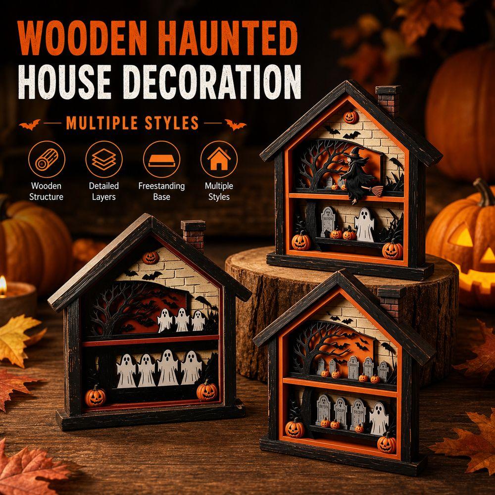 Ghost Witch Pumpkin Halloween Desk Ornament Wood Halloween House Figurine  Tabletop Halloween Decor