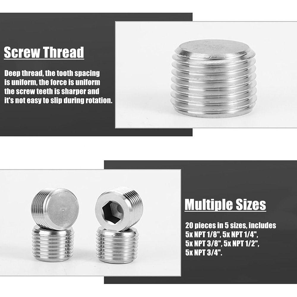 Silver Male Thread Hexagon Plug 304 Stainless Steel Tube Plug Sealing Pipe Port Hardware