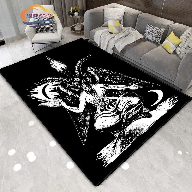 Demon Goat Baphomet carpet-Satanic Skull Inverted Pentagram Area Rug-Gothic Satanic Rug-Living Room Bedroom Decorative Floor Mat