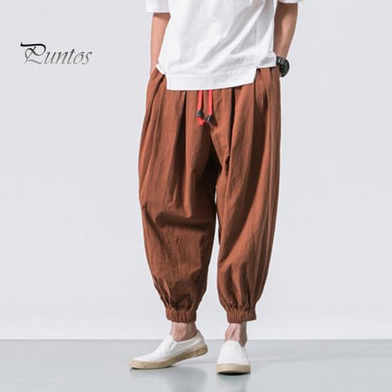 Весна Осень Мужские шаровары Шаровары Свободные завязывающиеся на шнурок эластичные карманы Глубокий шаговый шов с резинкой на щиколотке Однотонные спортивные брюки Повседневная одежда Спортивные брюки