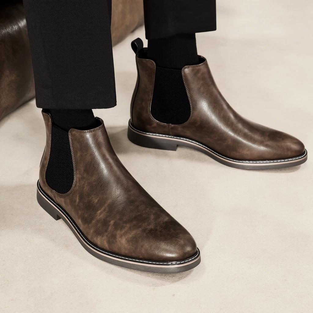 HECRAFTED SHOES/ Зимние мужские ботинки из искусственной кожи