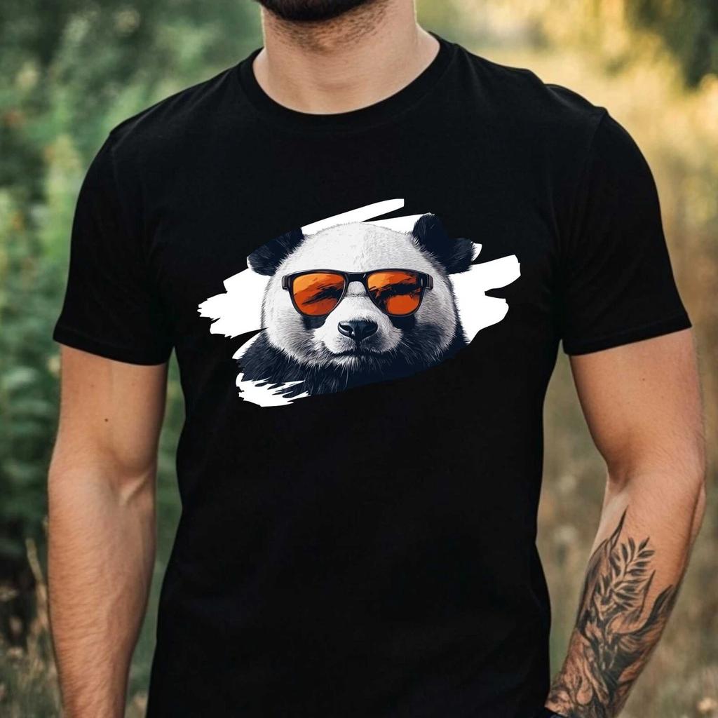 T-Shirt Herren Panda mit Sonnenbrille Motiv Baumwolle Größe XS bis 5XL