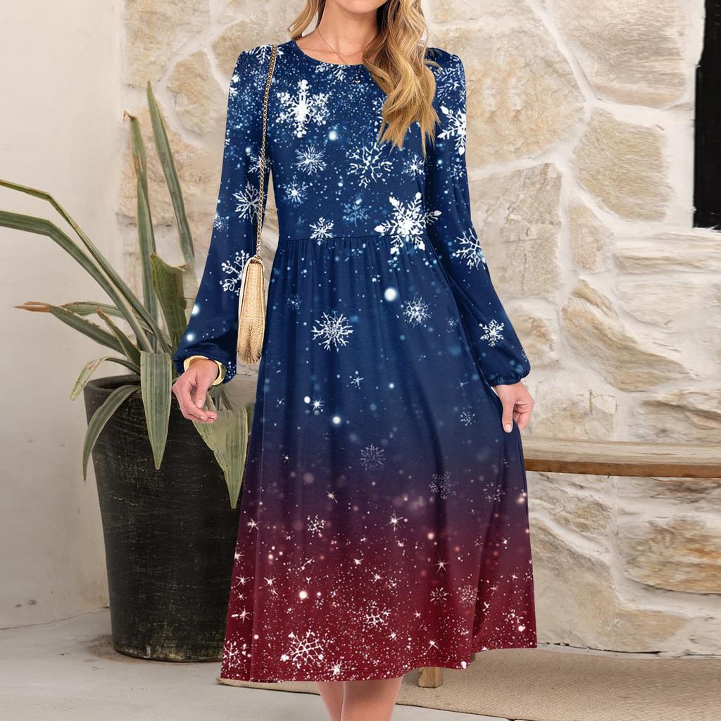 Women's Christmas Printed Fashionable Loose Round-neck Dress