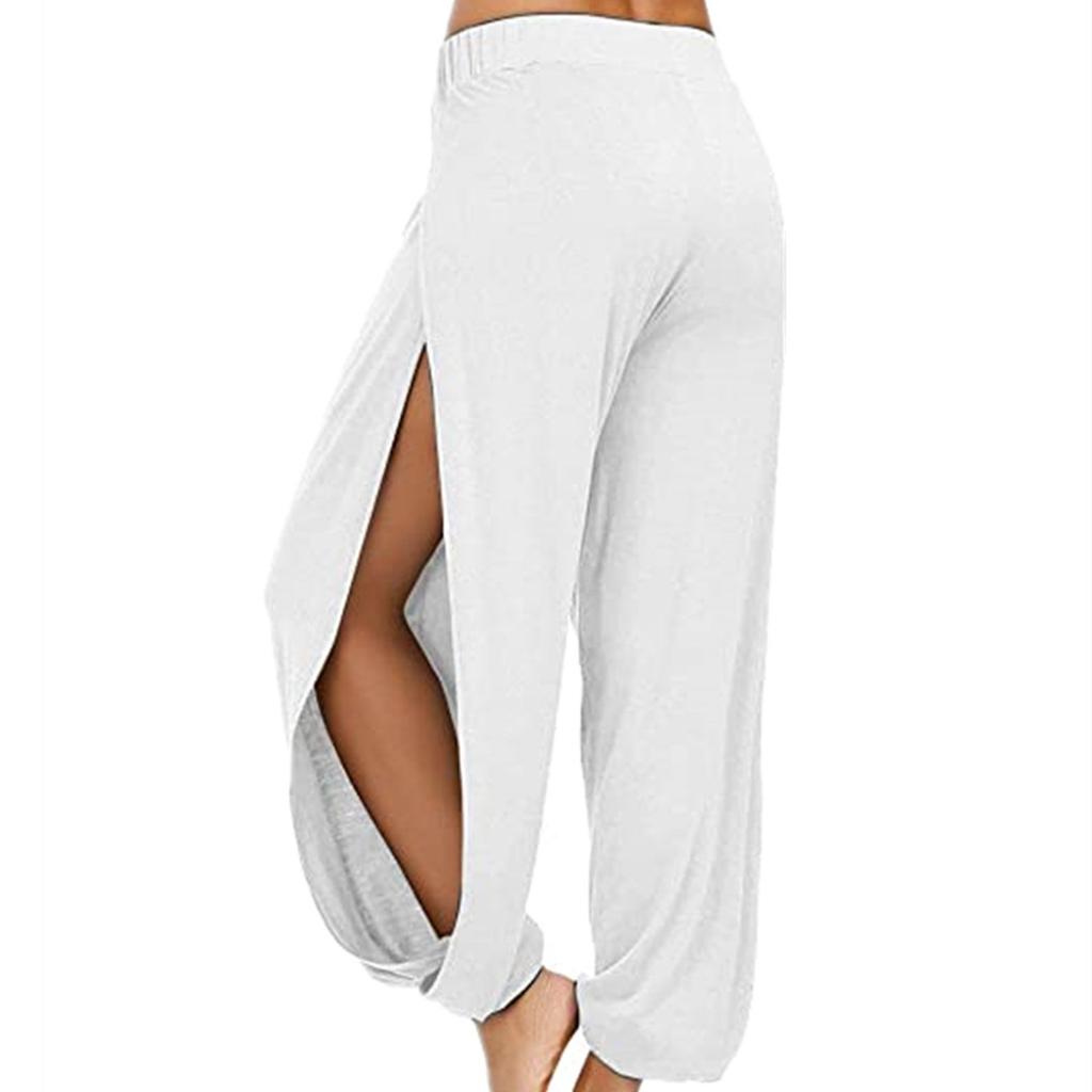 Женские однотонные брюки с разрезом и высокой эластичностью для занятий бегом, йогой и отдыхом