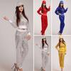 2 Pcs/Set Adult Performance Suit Unisex Shiny Sequin Coat Pants Set Hooded Zipper Elastic Waist