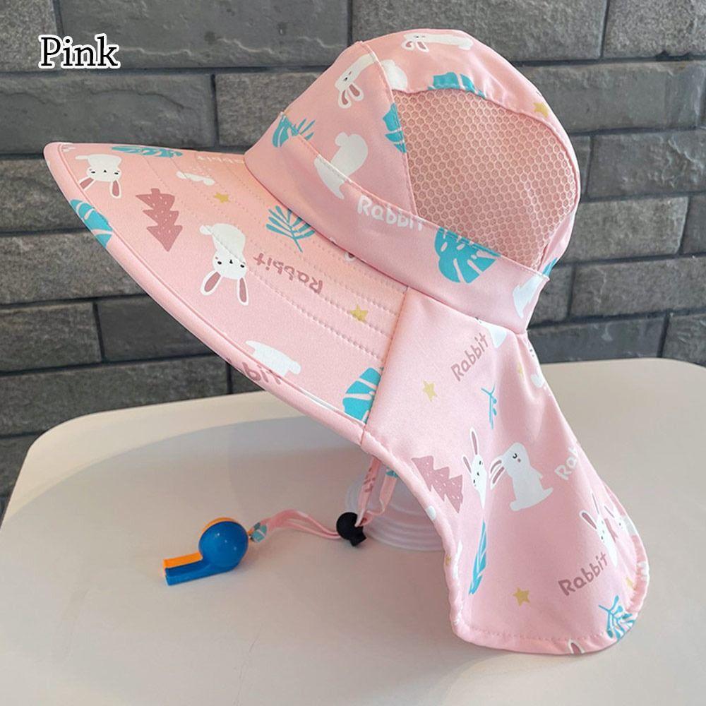 Polyester Sun Cap With Whistle Beach Cap Outdoor Kids Bucket Hat Toddler
