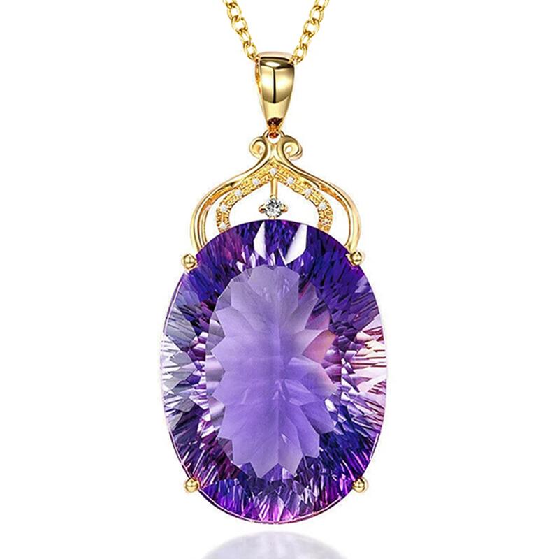 Ожерелье с подвеской Huitan Purple Cubic Zirconie Oval для женщин, темпераментные элегантные женские аксессуары для шеи, свадебные модные украшения