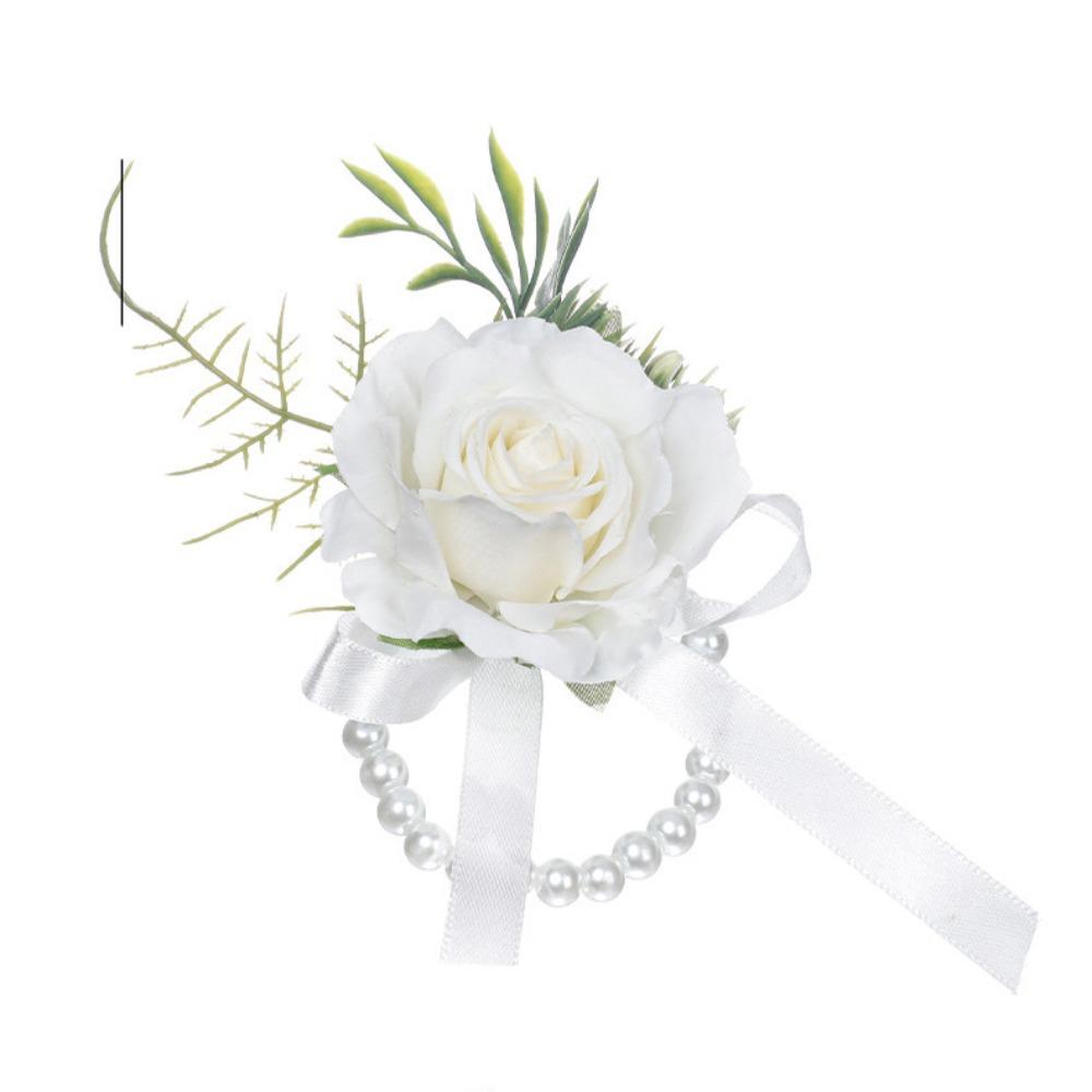 Pearl Bridegroom-bride Corsage Simulation Flower Rose Corsage Elegant Pearl Wrist Flower  Prom