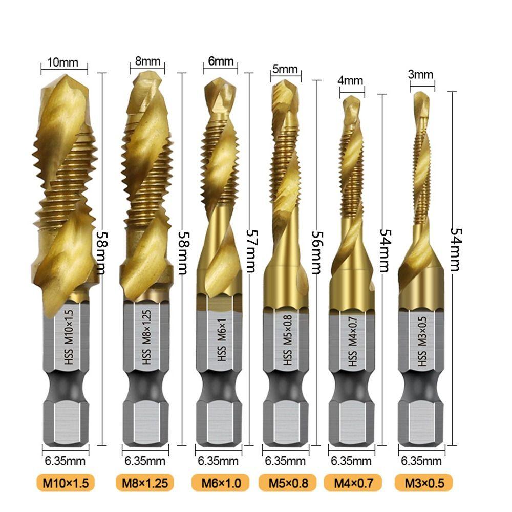 6 шт. титановое покрытие сверло для метчика шестигранный хвостовик резьбовое бит метрический составной метчик металл