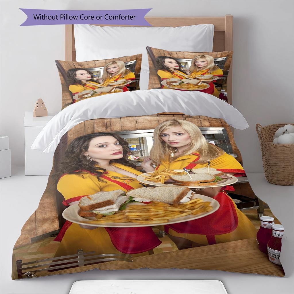 2 Broke American Sitcom Pattern Bedding,Quilt Set Quilt Cover Pillowcase Home Birthday Gift (1 * duvet cover + 2 * pillowcase, without core)