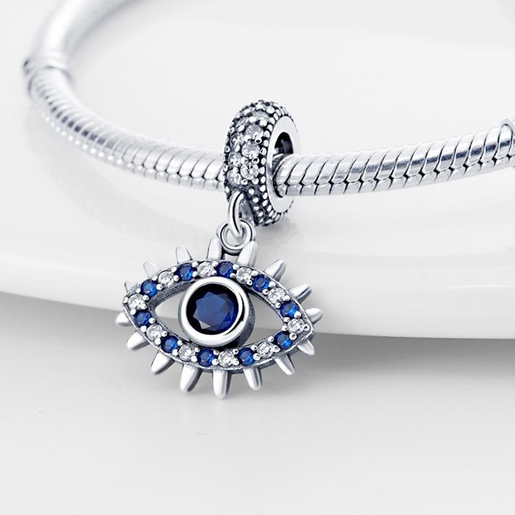 S925 Silver Evil Eye Blue Sapphire Glass Beads Tima Decorative Strands for Jewelry Making