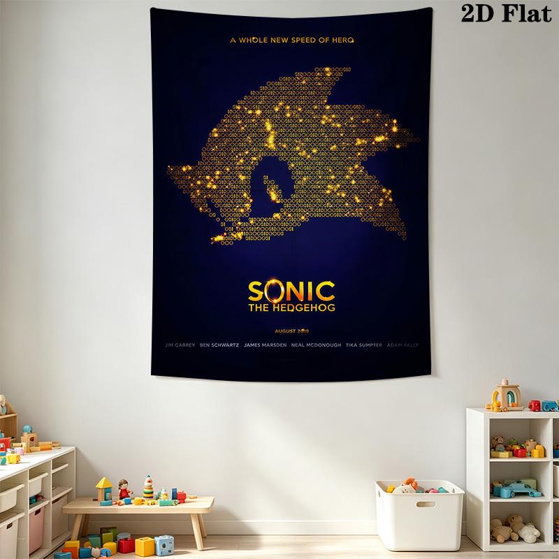 Sonic Hedgehog Movie Poster Tapestry Wallmounted Background Cloth Background Cloth Christmas Gift Wall Decoration