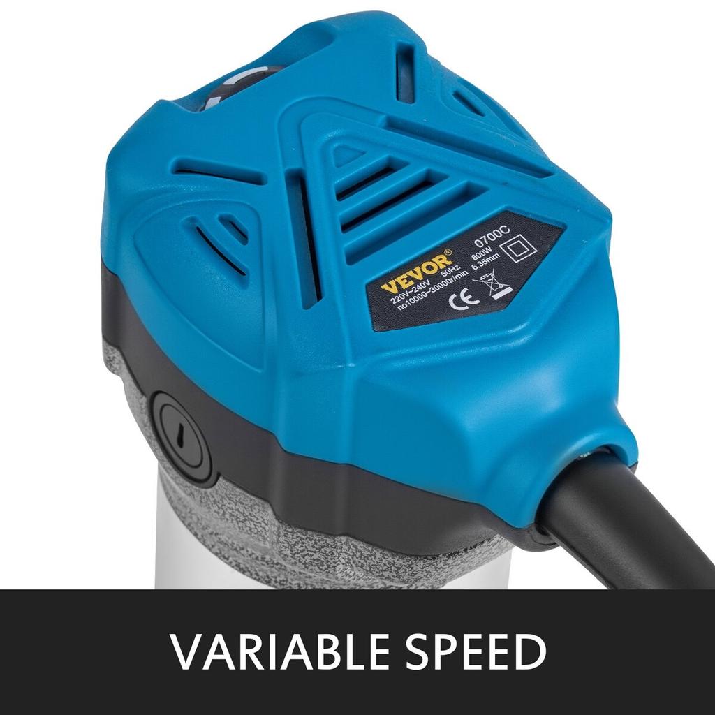 800W Max Torque Variable Speed 30,000RPM Compact Router with Collets 1/4" & 3/8" 1 x Plunge Base & 1 x Tilt Base 220V