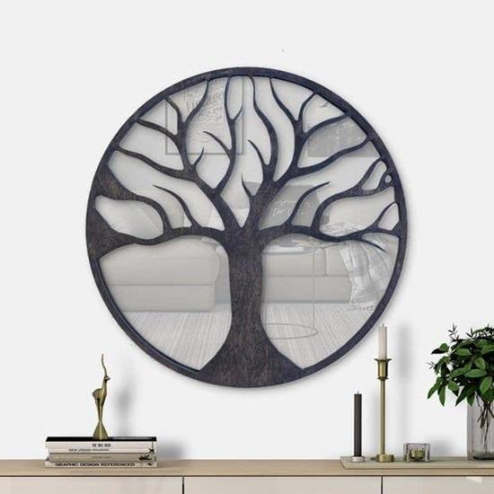 60.96 Cm Wall Hanging Mirror Frame Tree Design for Home Decor Wooden Mirror Panel