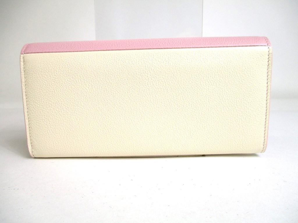 Подлинный BVLGARI Светло-розовый кремовый кожаный кошелек-конверт с золотой фурнитурой Continental #a440 Восстановленный