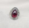 Red Garnet 925 Sterling Silver Ring: Pear Cabochon, Boho Vintage Style January Birthstone
