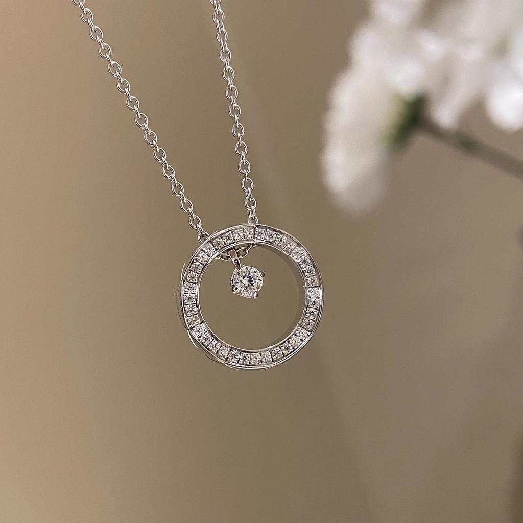 Rhombus Pattern Water Ice Moon Necklace Women's Gold-plated Temperament Light Luxury High-end Jewelry Collarbone Chain Women