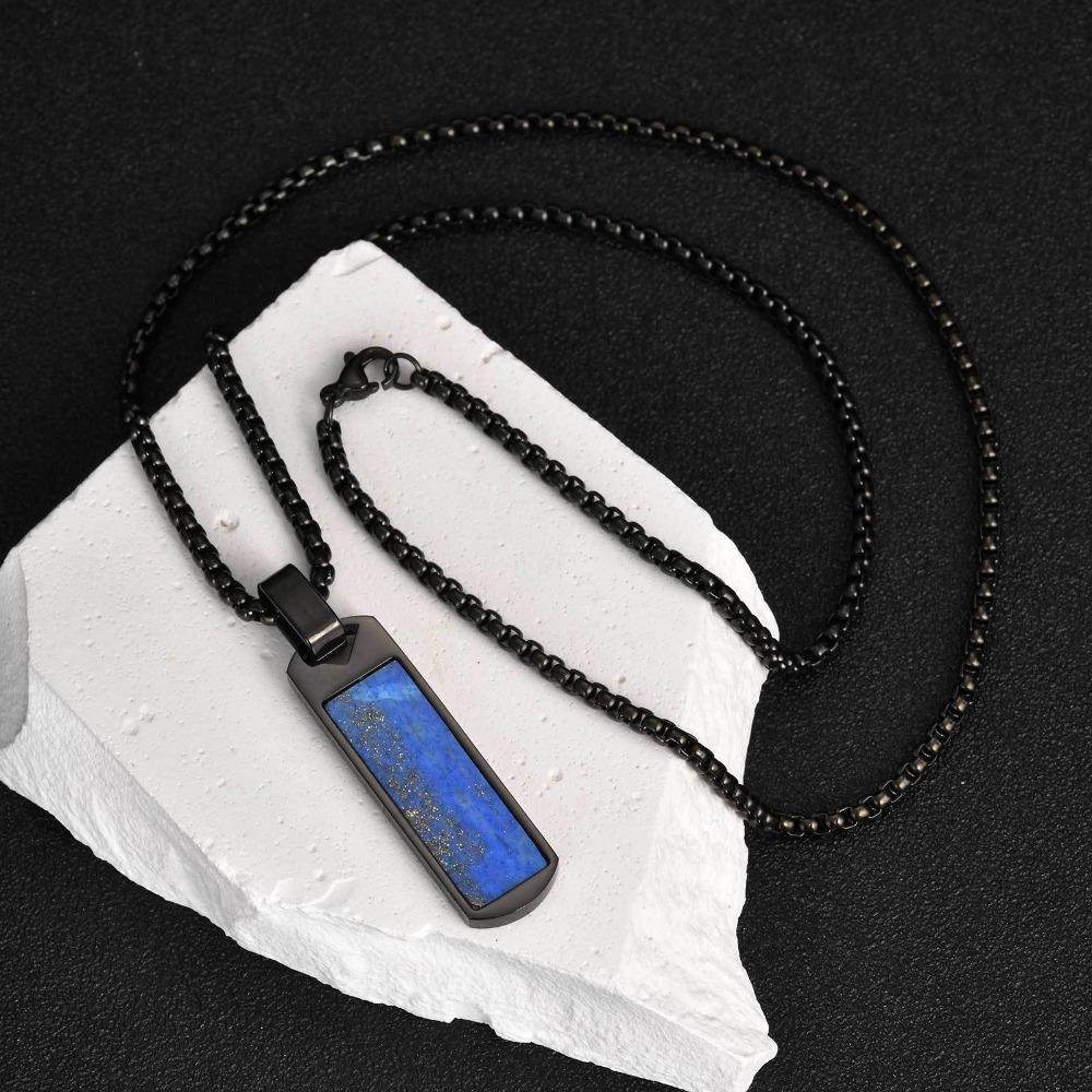 Trendy Lapis Lazuli Pendant Minimalist Stainless Steel Necklace Fashion Pendant Necklace Men