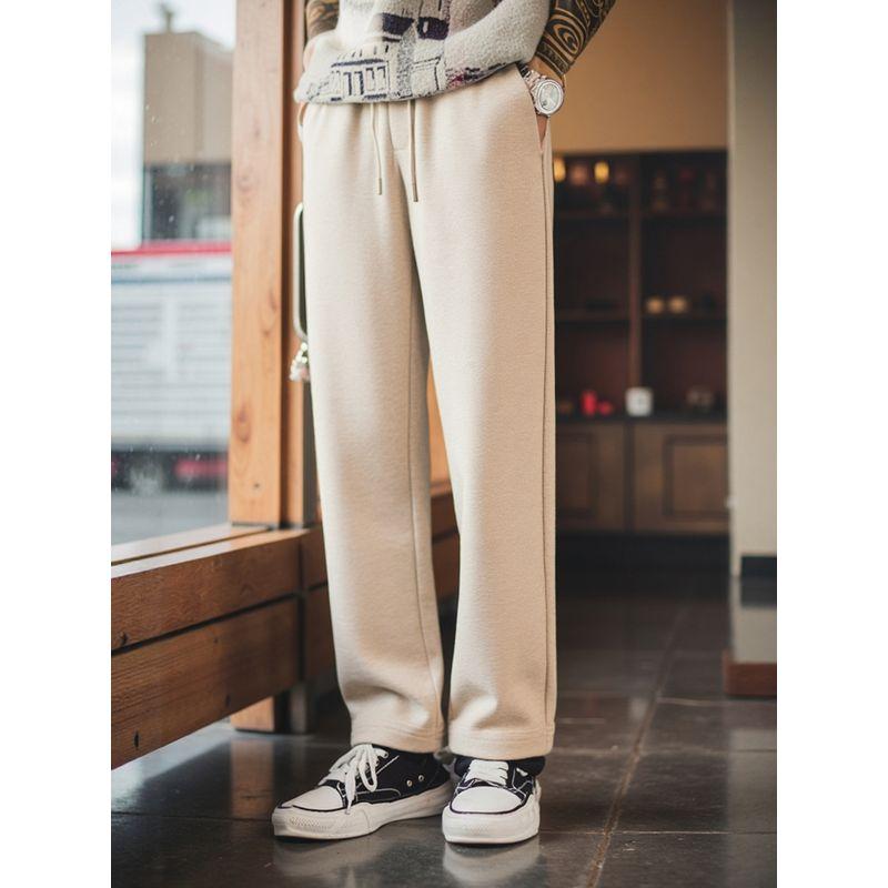Light Luxury Old Money Style Acetate Merino Wool Straight-Leg Knit Casual Pants for Men, Spring and Autumn Pants, Export Men's Long Pants