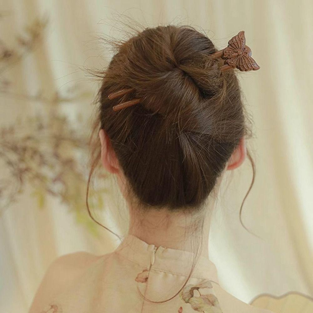 Wood Chinese Style Hairpin Butterfly Hanfu Headwear Exquisite Wooden Hair Stick Girls
