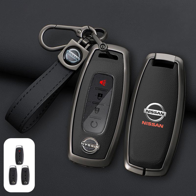 New Zinc Alloy +Leather Car Key Case Cover Shell Fob For Nissan Versa Maxima Rogue Armada Sentra Qashqai X-Trail 2/3/4/5Buttons