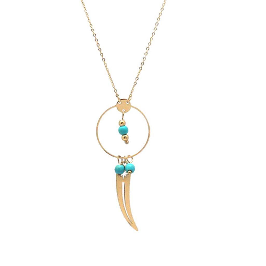 Les Trésors De Lily [R4457] - Designer Steel Necklace 'Boho' Turquoise Gold - 50x20 Mm