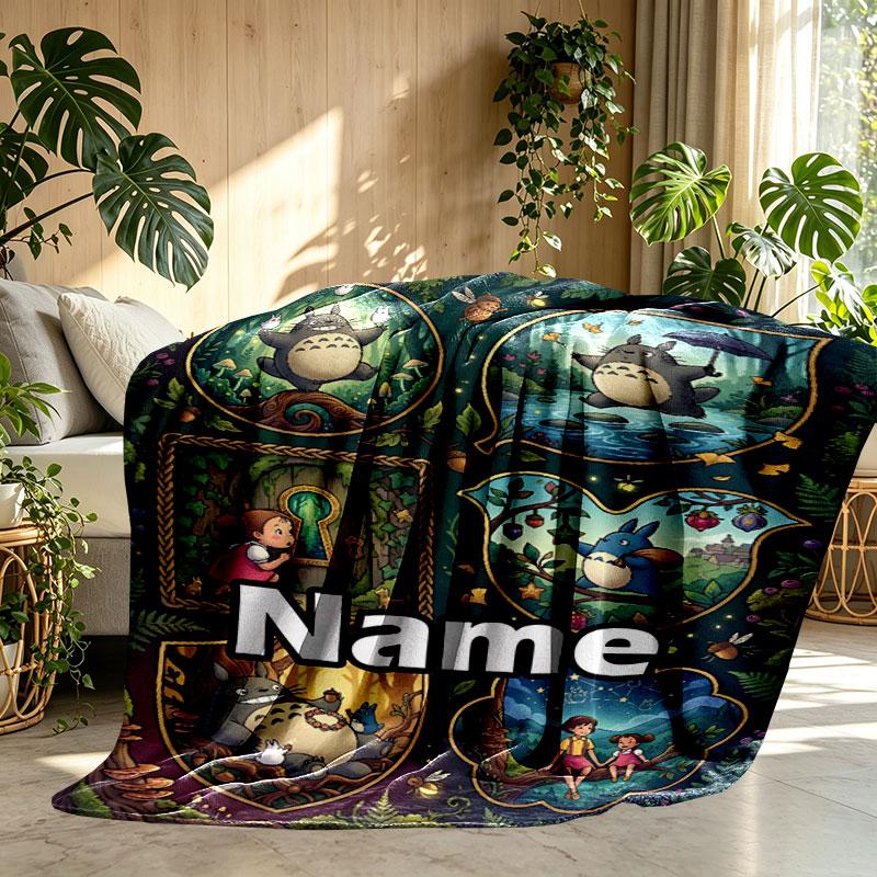 Custom Name Personalized My Neighbor Totoro Print Blanket, Home Decor, Bedroom, Sofa, Camping, Couch, Gifts for Birthday Christmas