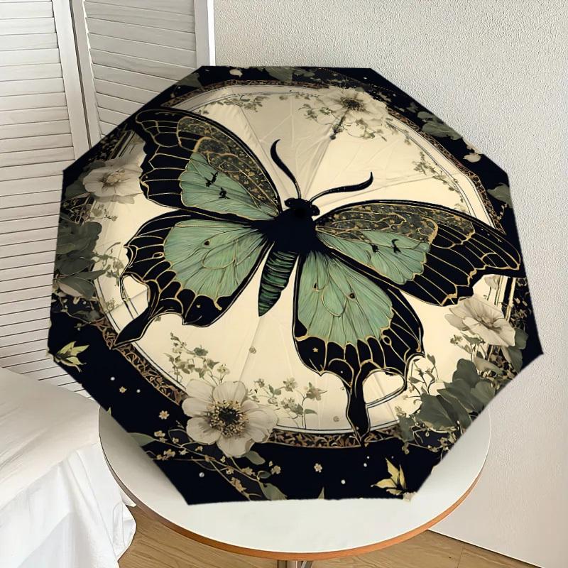 1pc Butterfly Flowers Automatic Open/Close Umbrella with Windproof, 8-Rib Sturdy Canopy, Durable Ribs, Fashionable Design1183A
