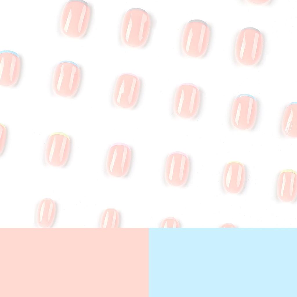 24 Pieces Wear Nail Short Fake Nail Summer Simple Five-color French Nail Piece Press On Nails