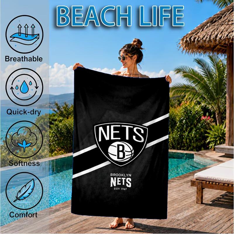 Brook-lyn Nets Art Beach Towel, Super Soft Microfiber, Perfect Gift for Her/Him, Birthday, for Pool, Beach, Travel, Decor Beach Party