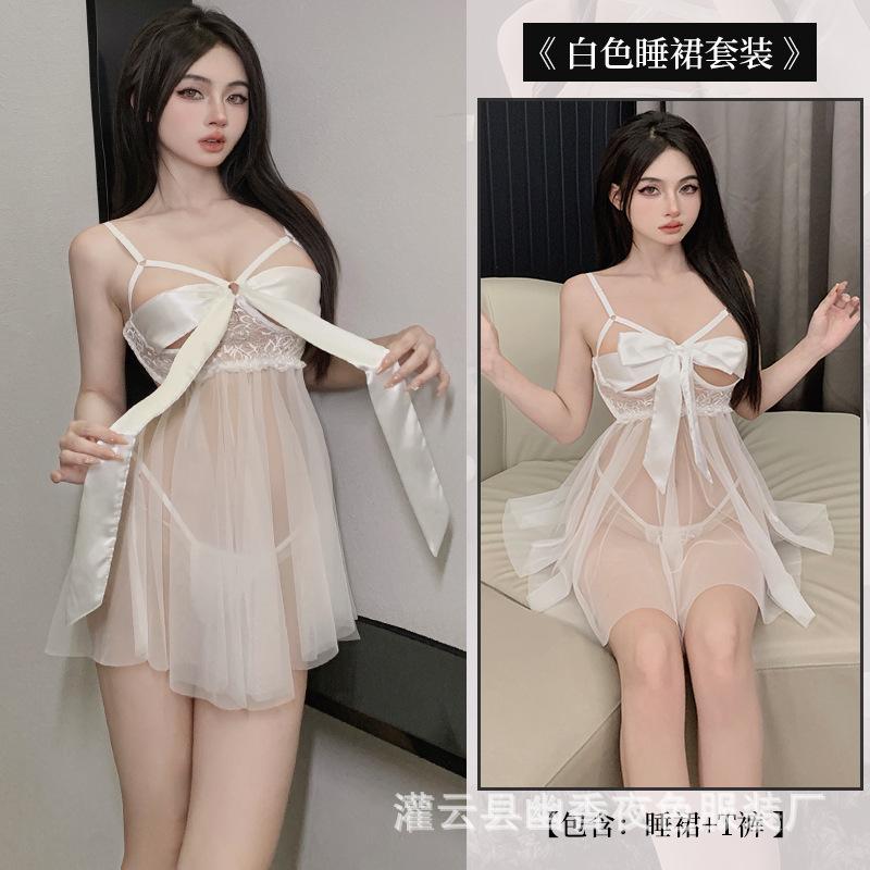 Erotic underwear women's sexy lace seduction suspender nightdress hot perspective open suit