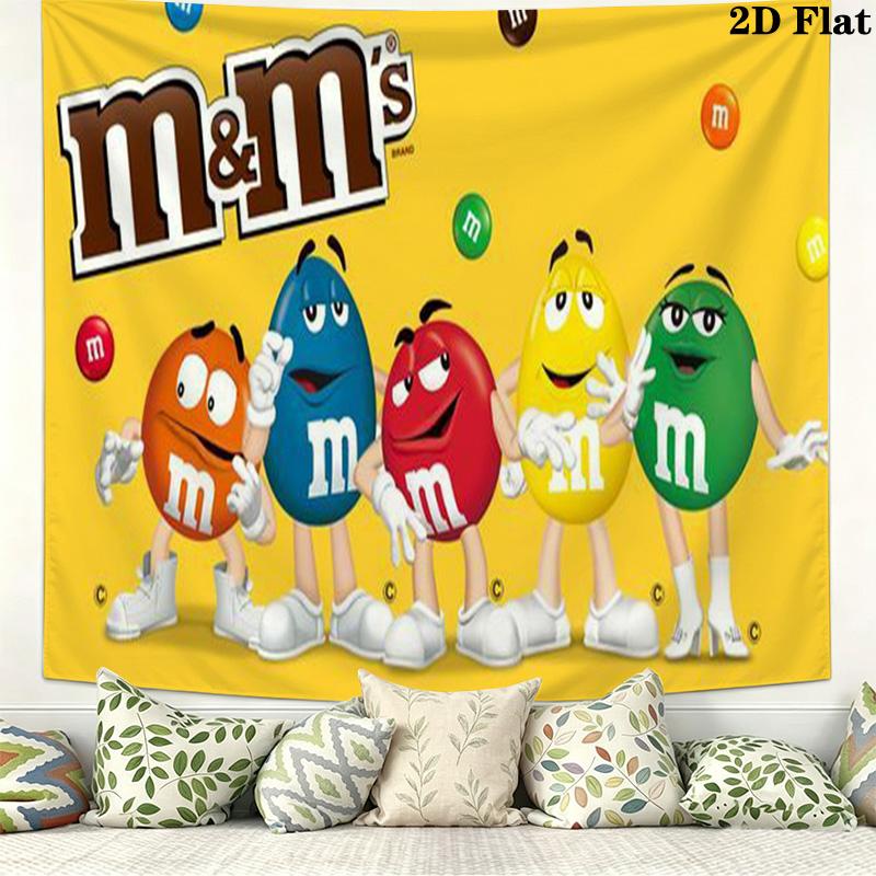 Cute M&M Wall Tapestry Aesthetic Wall Hanging Printed Fabric Blanket Decorative Tapestries for Bedroom Living Room Home Decor