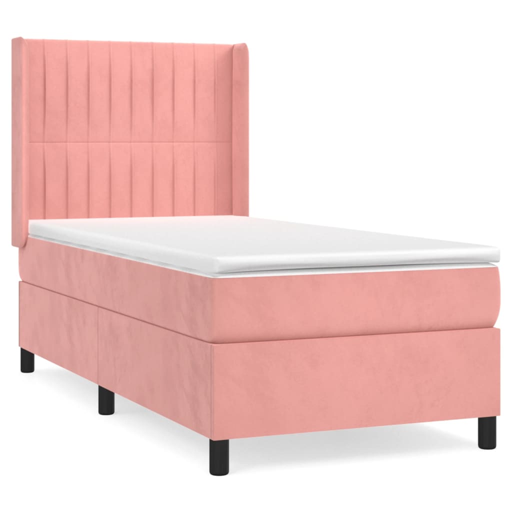 Box Spring Bed with Mattress Pink 90 x 190 cm Velvet