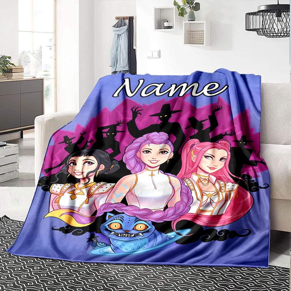 Customizable KPop Demon Hunters31 Throw Blanket – Personalized Name, All-Season Cozy Snug Blanket, Machine Washable, Personalized Blanket