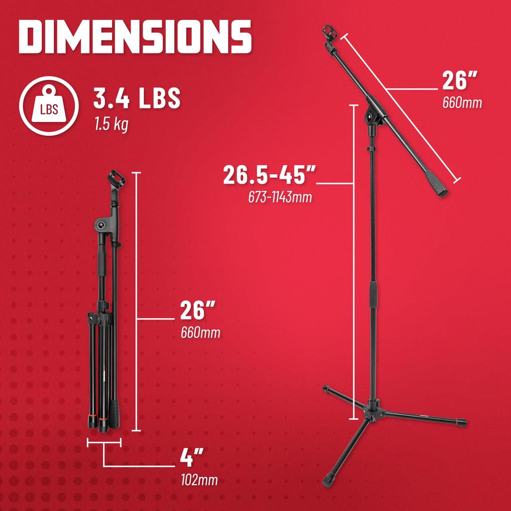 Стойка для микрофона GATOR Frameworks GFW-MIC-1500, США (58") Совместимый со стандартным винтом, Штатив-тренога короткого типа [Кабельный держатель и адаптер в комплекте]