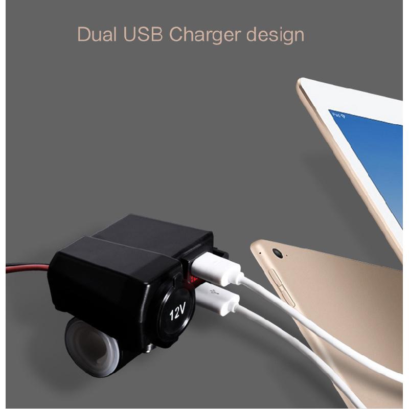 DC12/24V Розетка прикуривателя для мотоцикла, квадроцикла, 2 USB 3.1A Зарядное устройство, Светодиодный вольтметр