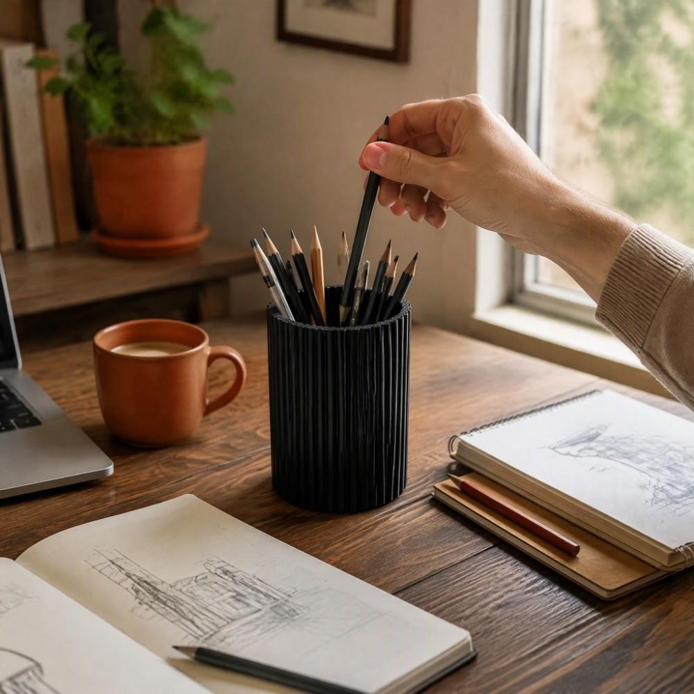 Minimalist Pencil Holder 3D Printed Desk Stationery Storage Striped Pen Holder Bathroom Storage