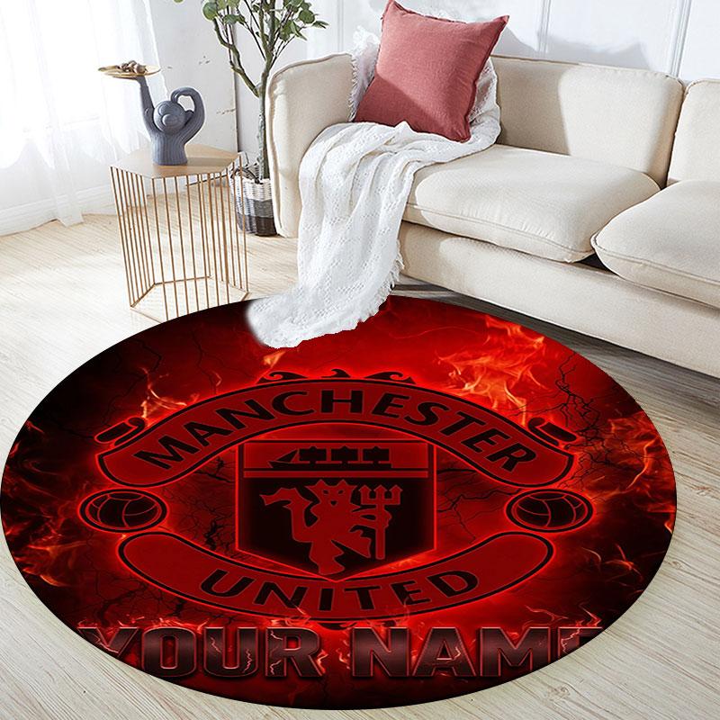 Custom Name,Manchester United pattern round rug,Carpet Rug for Living Room Bedroom Playroom ,Non-slip Floor Mat,Holiday Gifts and Birthday Gifts.