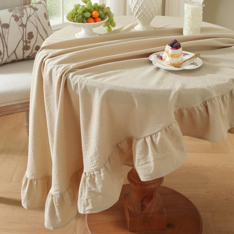 Farmhouse Ruffle Tablecloth Washable Cotton Round Tablecloths Rustic Circle Table Cover for Wedding Party Birthday Kitchen Decor