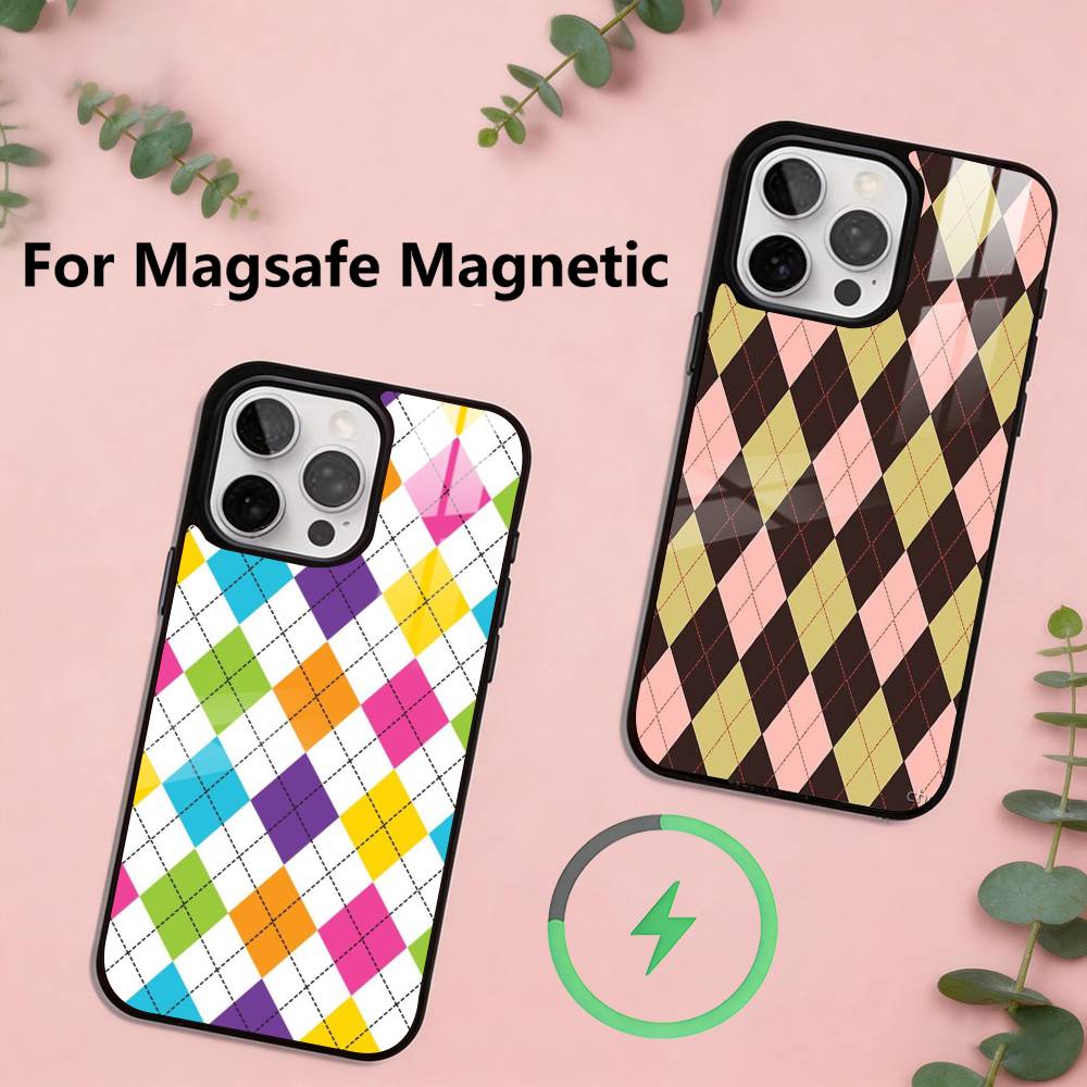 Чехол для телефона с клетчатым фоном Для iPhone 17, 16, 15, 14, 13, 12, 11 Plus, Pro Магнитный с Magsafe Беспроводная зарядка