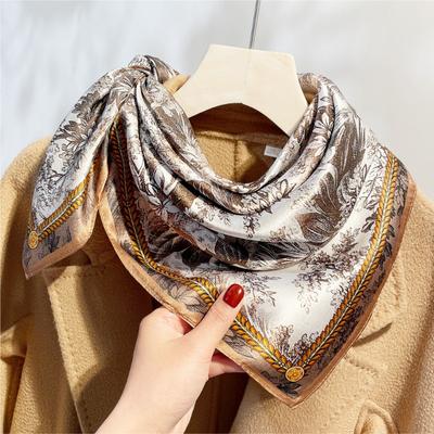 Весенний новый шелковый шарф из 100% шелкового крепа с атласным плетением, с принтом лиственных лесов, небольшой квадратный шарф, универсальный шарф.